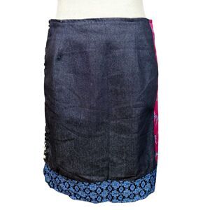 Vintage XOXO Jean Patchwork Mini‎ Denim Skirt Sz 5/6 Dark Wash Made in USA EUC